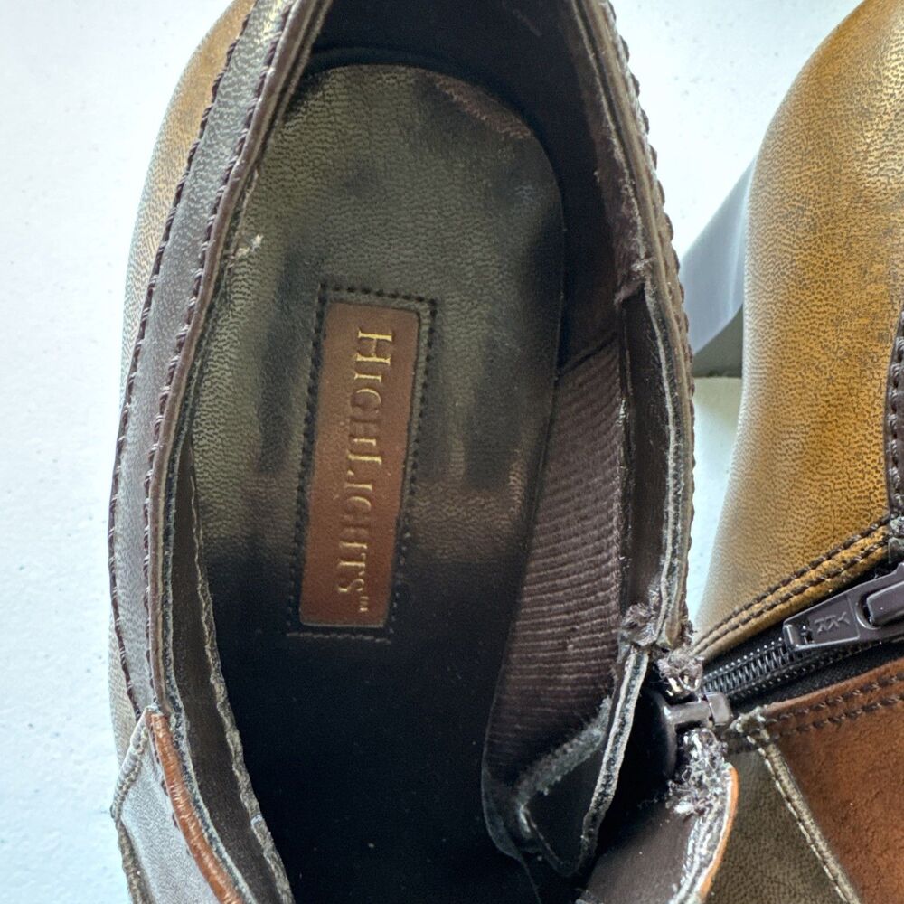 Highlights Women’s Brown Leather Ankle Heels Zipper Booties Size 7.5 - Picture 2 of 7